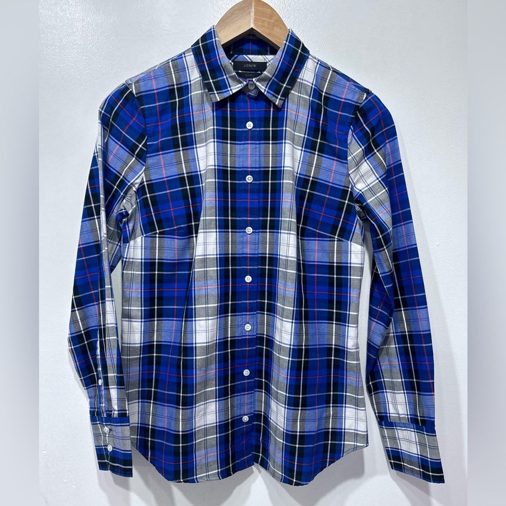 J.Crew Perfect Women’s Multicolored Plaid Button-Down Long Sleeve Shirt Size 2